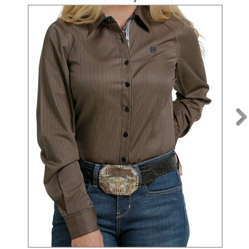 Ladies Cinch L/S Button Up Striped